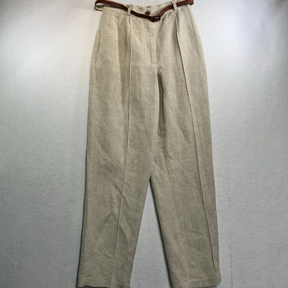 Harve' Benard Linen Blend Pants Women's 2 Petite Preppy Belted